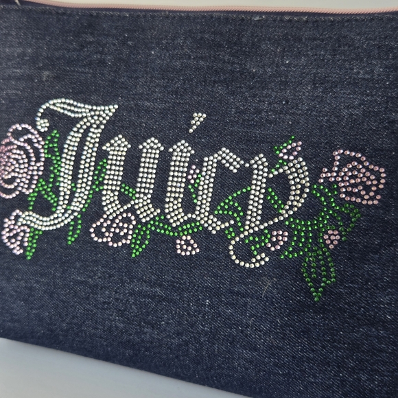💎 Juicy Couture Denim Rhinestone Floral Cosmetic Bag 💎 - Picture 4 of 6